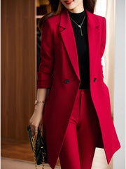 2 Piece Long Formal Blazer Set Long Formal Female Office Ladies Jacket and Trouser Work Business Wear Pant Suit