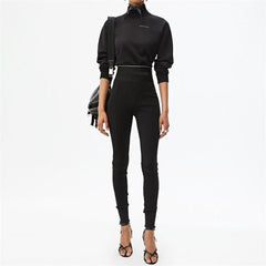 High Waist Letter Embroidered Knit Trousers Women Casual Comfortable Fashion Pants