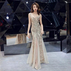 Sequin High Slit Maxi Dress Women Sleeveless Elegant Prom Wedding Guest Party Fashion