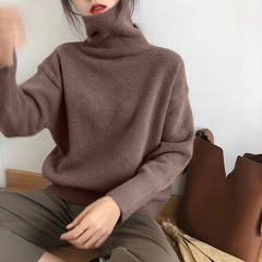 Cashmere Turtleneck Sweater Women Elegant Thick Warm Pullover Cozy Winter Fashion Top
