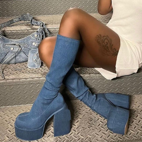 Block Heel Platform Boots Women Luxury Chunky Casual Elegant Fashion Shoes