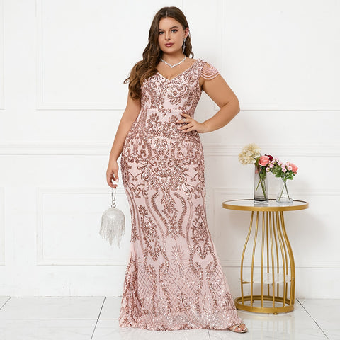 V-Neck Beaded Maxi Dress Women Elegant Long Chic Evening Party Prom Fashion Dress