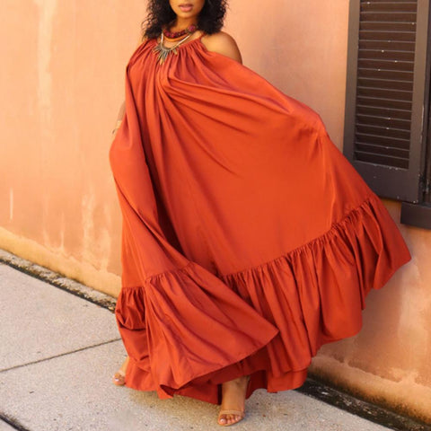 Plus Size Open Back Maxi Dress Women Loose Casual Beach Vacation Summer Fashion S-5XL