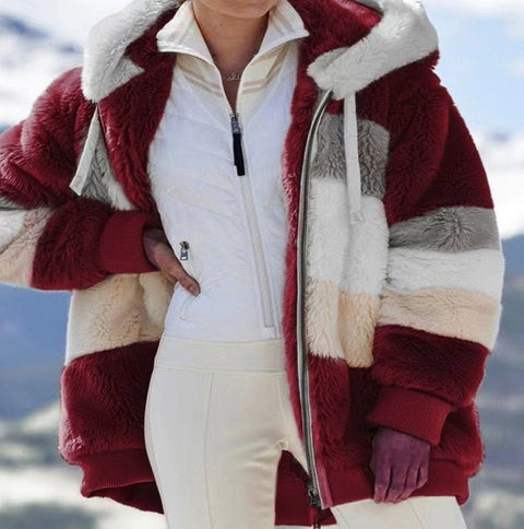 Oversized Teddy Bear Coat Women Long Thick Fleece Faux Fur Hooded Warm Winter Outerwear