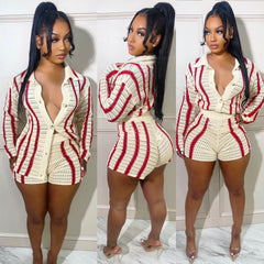Crochet Sweater & Matching Shorts Set Women 2-Piece Casual Elegant Summer Fashion Outfit