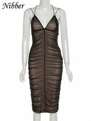 Pleated Mesh Maxi Prom Dress Women Long Elegant Evening Party Wedding Guest Fashion Dress