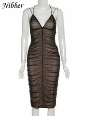 Pleated Mesh Maxi Prom Dress Women Long Elegant Evening Party Wedding Guest Fashion Dress