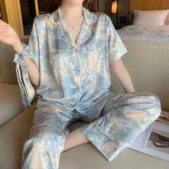 Pajama Set Women Casual Loose Short Sleeve Top Pants Comfortable Loungewear Sleepwear Fashion