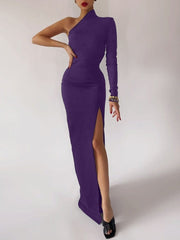 One Shoulder Mermaid Maxi Dress Women Stretch Fabric Slit Elegant Party Fashion Dress