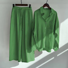 Long Sleeve Top & Wide Leg Trouser Set Women 2-Piece Loose Casual Everyday Fashion Outfit