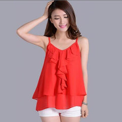 Spaghetti Strap Ruffle Chiffon Crop Top Women Layered Beach Vacation Casual Summer Fashion