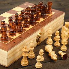 Wooden Magnetic Chess Set Folding Large Board 34 Pieces Portable Travel Game Gift Kids Adults