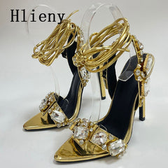 Rhinestone Stiletto Ankle Strap Sandals Women High Heel Open Toe Elegant Party Fashion Shoes