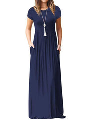 Short Sleeve Maxi Dress Women Loose Casual Pockets Beach Vacation Summer Fashion Dress