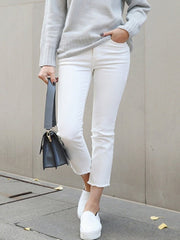 Straight Jeans Women Soft Distressed Hem Y2K Streetwear Casual Fashion Denim Pants