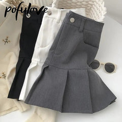 High Waist Pleated Mini Skirt Women Y2K School Uniform Half Drop Pleat Shorts Lining Fashion