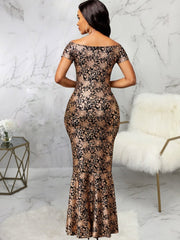 Off Shoulder Floral Print Mermaid Maxi Dress Women Slit Elegant Evening Party Fashion