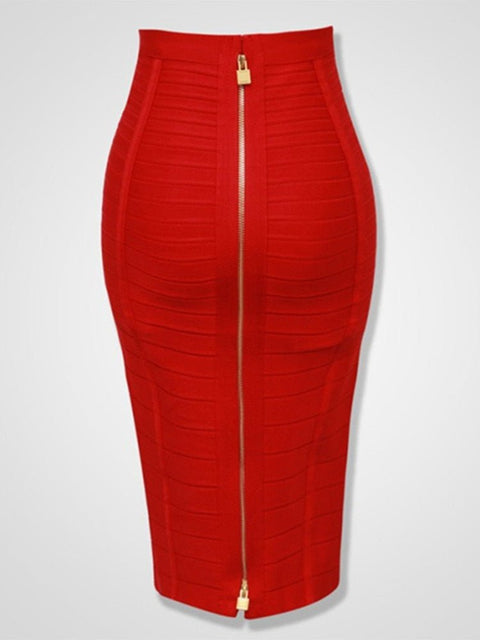Bandage Pencil Midi Skirt Women Zipper Detail 16 Color Bodycon Stretch Elegant Office Fashion