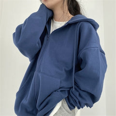 Letter Print Zip-Up Hoodie Women Long Sleeve Casual Streetwear Everyday Fashion Top