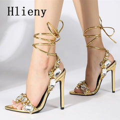 Rhinestone Stiletto Ankle Strap Sandals Women High Heel Open Toe Elegant Party Fashion Shoes