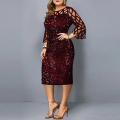 Plus Size Sequin Sparkly Midi Dress Women Elegant Party Club Evening Fashion Dress