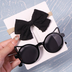 2 Piece/Pack Vintage Kids Round And Flower Shaped Sunglasses Plus Bow Headband For Children