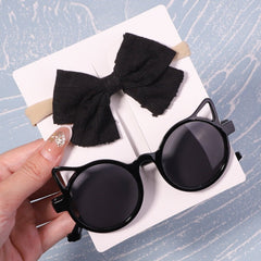 Kids Sunglasses 2-Piece Vintage Round Flower Shaped Bow Headband UV Children Fashion Gift