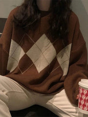 Oversized Knit Sweater Women Pullover Loose Patterned Ladies Warm Casual Winter Fashion Top