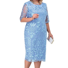 Plus Size Floral Print Midi Dress Women Crew Neck Half Sleeve Elegant Party Casual Fashion