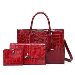 Crocodile Embossed Faux Leather Tote Bag Women Brown Large Capacity Zipper Work Handbag