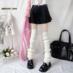 Knitted Leg Warmers Women Thigh High Punk Vintage 90s School Girls Warm Stylish Fashion Socks
