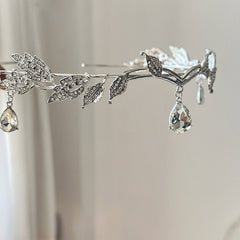 Leaves Waterdrop Crown Tiara Women Elegant Bridal Wedding Hair Accessory Fashion Gift