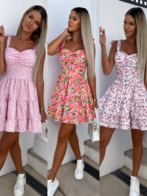 Floral Print Boho Mini Dress Women Sleeveless Skater Short Casual Beach Vacation Summer Fashion