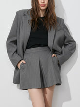 Chic Stripe Oversized Blazer & High Waist Shorts Skirts 2 Piece Sets