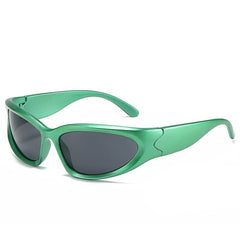 green oval-shaped sunglasses