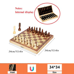 Wooden Magnetic Chess Set Folding Large Board 34 Pieces Portable Travel Game Gift Kids Adults