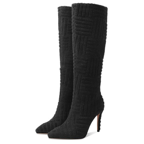 Pointed Toe Slip-On Knee High Boots Women Fashionable Casual Elegant Fashion Shoes