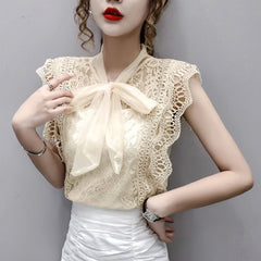 Hollow Out Vintage Sleeveless Top Women Casual Chic Everyday Summer Fashion