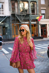 Peacock Floral Print Boho Jumpsuit Women Long Sleeve Backless Beach Vacation Casual Fashion
