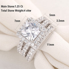 Princess Cut CZ Bridal Ring Set Women 925 Sterling Silver Cubic Zirconia Engagement Wedding