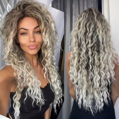 Ash Blonde Wig Women Synthetic Long Wavy Curly Fluffy 80s Halloween Costume Fashion
