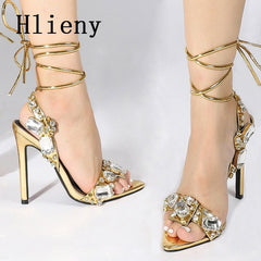 Rhinestone Stiletto Ankle Strap Sandals Women High Heel Open Toe Elegant Party Fashion Shoes