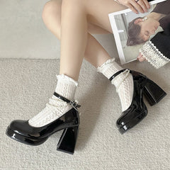 Platform Pumps Women Vintage Chunky High Heel Pearl Chain Ankle Strap Elegant Fashion Shoes