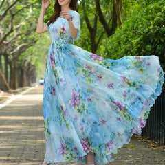 Flower Printed Maxi Dress Women Loose Fit Casual Elegant Party Summer Fashion Dress