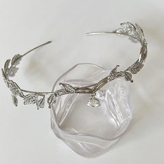 Leaves Waterdrop Crown Tiara Women Elegant Bridal Wedding Hair Accessory Fashion Gift