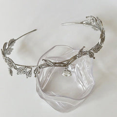 Leaves Waterdrop Crown Tiara Women Elegant Bridal Wedding Hair Accessory Fashion Gift