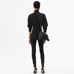 High Waist Letter Embroidered Knit Trousers Women Casual Comfortable Fashion Pants