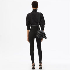 High Waist Letter Embroidered Knit Trousers Women Casual Comfortable Fashion Pants