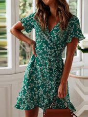 Floral Print Boho Cover Up Dress Women Ruffle Casual Beach Vacation Everyday Summer Fashion