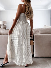 Boho Lace Floral Maxi Dress Women White Black Casual Beach Vacation Summer Fashion Dress